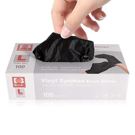 Disposable Medical Black Vinyl Exam Gloves Industrial Gloves - Latex-Free & Powder-Free 100PCS (BK-Medium)