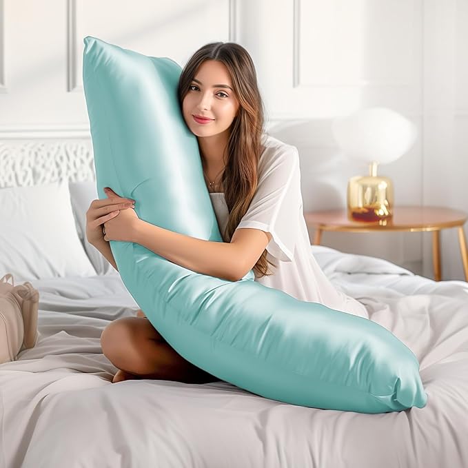 BEDELITE Satin Body Pillow Cover 2 Pack, Super Soft and Cooling Body Pillow Pillowcase for Hair and Skin, Breathable Silky Full Long Pillowcase Cover(20"x54", Blue Grey)
