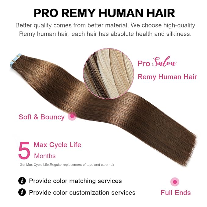 SUYYA Tape in Hair Extensions Chocolate Brown 100% Remy Human Hair 16 inches 20pcs 40g/pack Straight Seamless Skin Weft Tape Hair Extensions(16 inch #4 Dark Brown)