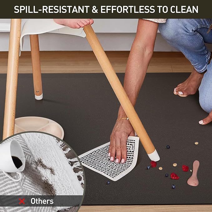 Area Floor Mat for Home, 8'×10' Large Black No Slip Waterproof Vinyl Area Rug for Dining Room, Spill Resistant Hard Floor Protector Cover for Mud Room, Easy Clean Splat Mat for Under High Chair