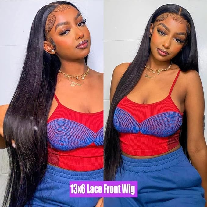 13x6 Straight Lace Front Wigs Human Hair HD Transparent Lace Frontal Human Hair Wigs for Women Glueless Wigs Human Hair Pre Plucked 36 Inch