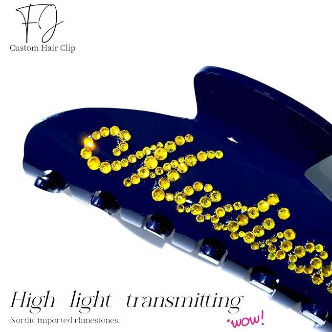 Personalized Colorful Name Hair Claw Clips for Women,Custom Hair Clips with Diamond,Cute Hair Accessories 4",Handmade Rhinestones Hair Clamp Gifts for Mom,Bride,Wife,Bridesmaid,Couples（Deep Blue）