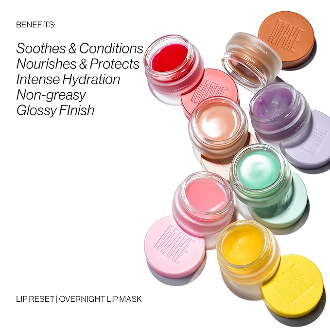 MAKE Beauty Lip Reset Overnight Lip Mask. Nourishing, Hydrating Lip Treatment for Dry, Flaky Lips. Plumps, Softens, and Smooths. Celestial Caramel Flavor
