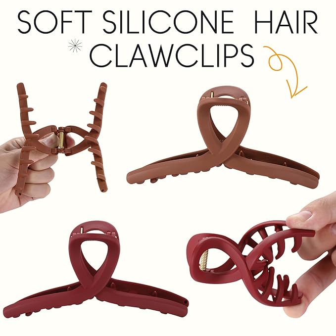 4Pcs Cloud Claw Clips for Women, 4.7 Inch Non-Slip Strong Hold Hair Claws, Unbreakable & Durable TPEE-Silicone Blend, Large Bendable Cozy Hair Clip for Thin/Thick/Curly Hair, All-Day Comfort