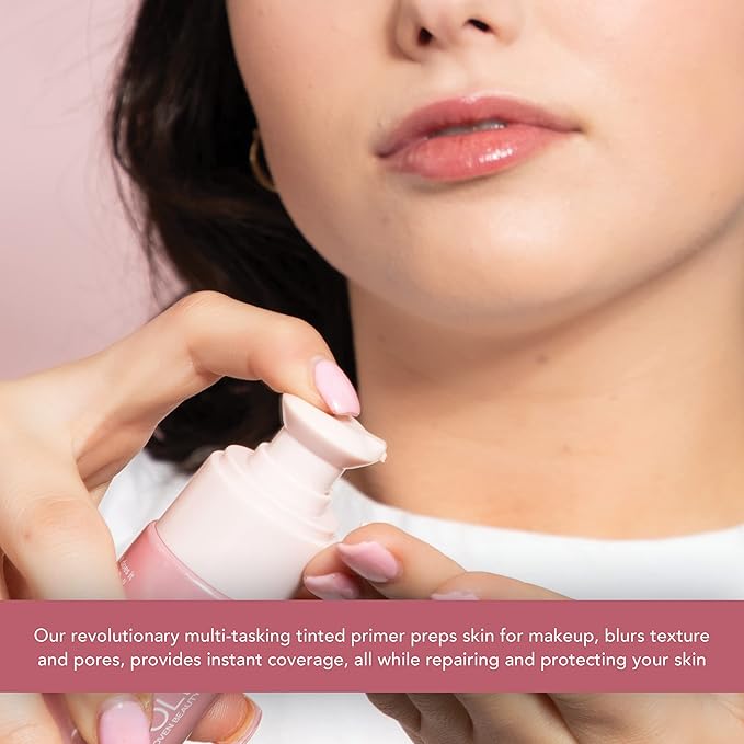 Doll 10 - Doll Skin Tinted Serum Primer - Blurs Color, Texture & Pores - Improves Skin While Wearing - Good for All Skin Types - Oil Free, Vegan, Cruelty Free & No Parabens (Light-Medium, 1 oz)