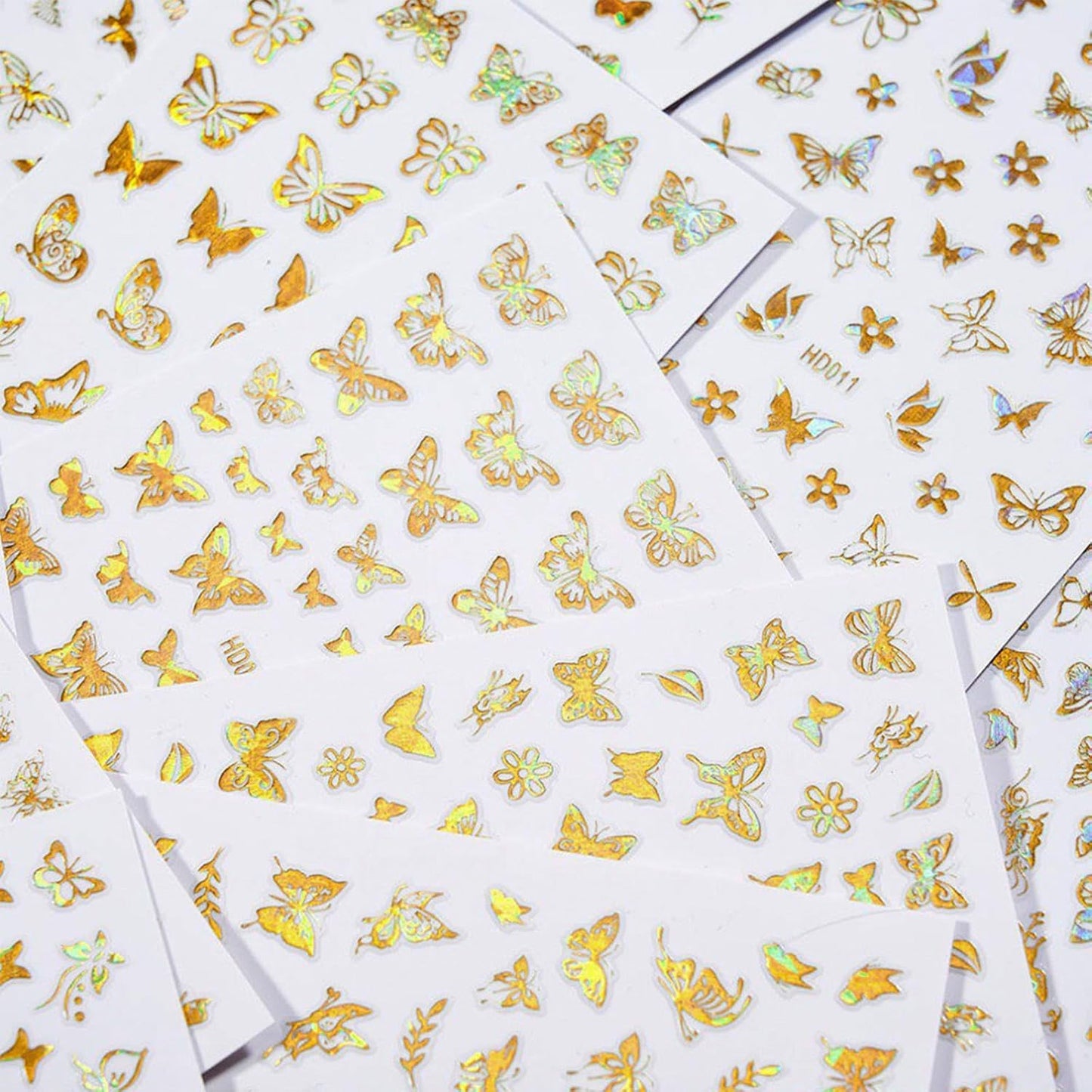 16 Sheets Butterfly Nail Art Stickers Decals 3D Self-Adhesive Gold Metallic Butterfly Nail Stickers Holographic Butterflies Design Nail Art Supplies for Women Acrylic Nail Art Decoration Accessories