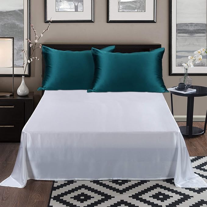 ALASKA BEAR Silk Pillowcase for Hair and Skin, 100% Mulberry Silk Pillow Cases Queen Size for Bliss Sleep with Random Color Scrunchy Gift Set Better Than Poly Satin, 1pc, Teal/Dark Turquoise