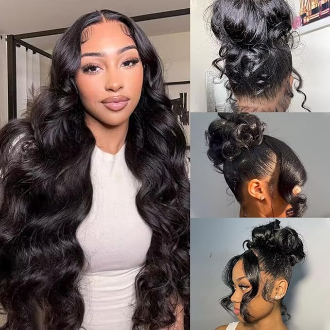 360 Lace Front Wigs Human Hair Body Wave 200% Density 22 Inch Upgraded Hidden Straps 360 HD Full Lace Wigs Human Hair With Drawstring Pre Plucked With Baby Hair for Women Natural Black