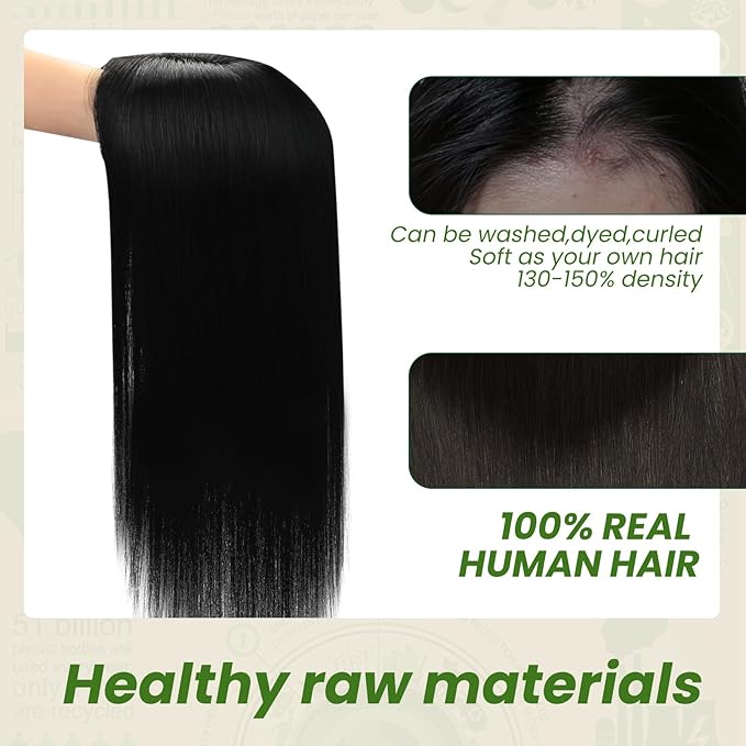 HAIR Toppers for Women Real Human Hair Clip in Silk Base 150 Density 6x7inch 55 grams Jet Black Color 12inch for Women with Thinning Crown (#1 12inch)