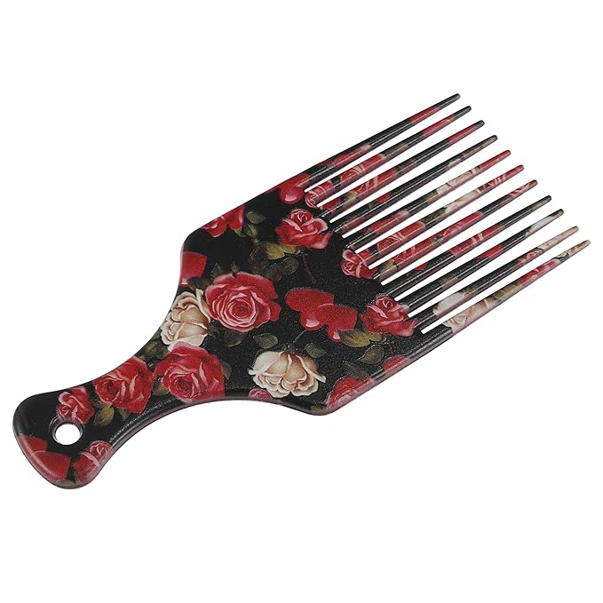 VOCOSTE Wide Tooth Afro Hair Pick Comb, Hair Styling Tool for Men Plastic Flower Pattern, 5 Inch