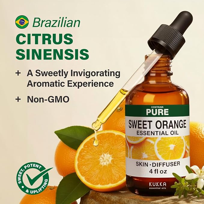 KUKKA Orange Essential Oils - 4 Fl Oz - for Hair, Skin, Diffuser, Aromatherapy & DIY Soap Making Scent