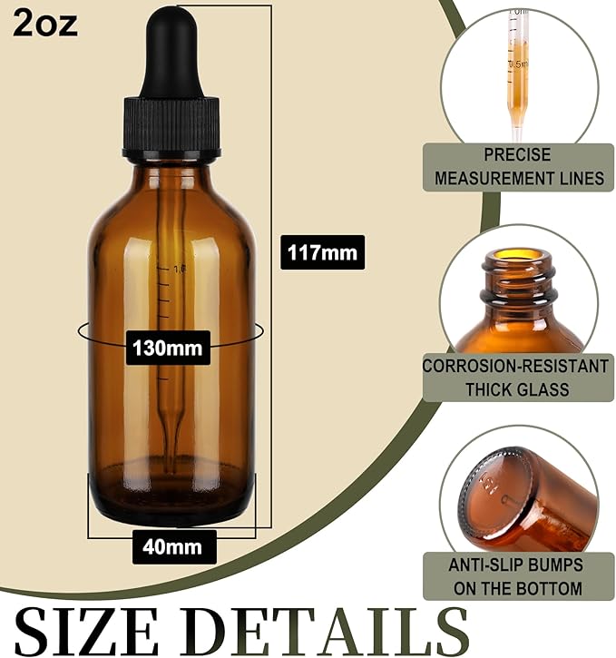48 Pack, 2oz Glass Dropper Bottle, Preety Texture Tincture Bottles with Precise Scales Eye Droppe, for All Kinds Of Mixed Liquids,Leak-Proof Design for Easy Travel (Amber)