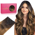 WENNALIFE Clip in Hair Extensions Real Human Hair, 22 Inch 120g 7pcs Human Hair Extensions Clip In Human Hair, Ombre Dark Brown to Light Chestnut Brown Clip In Real Hair Coloured Remy
