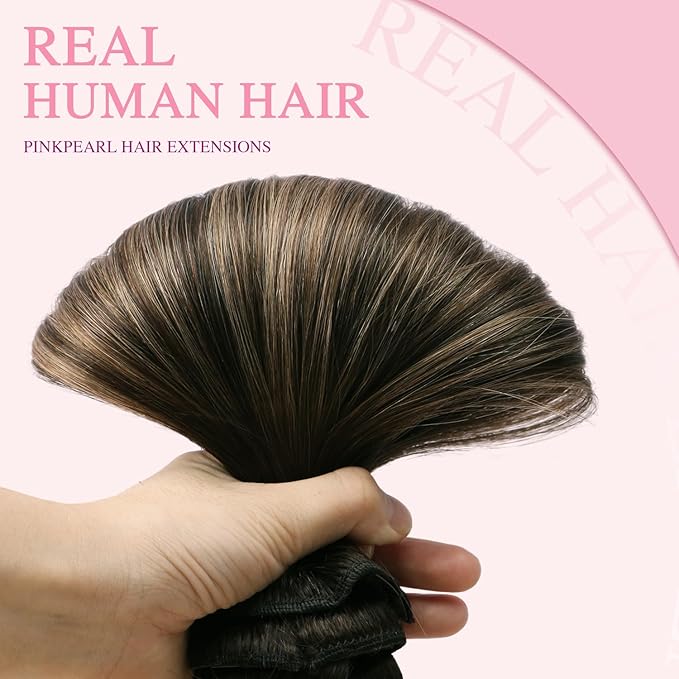 PINKPEARL Clip in Hair Extensions Human Hair Extensions, #2/6/2 Balayage Dark Brown to Chestnut Brown 120g 7pcs 22 Inch Real Human Hair Extensions Clip in Straight Remy Silky Weft(#2/6/2-22)