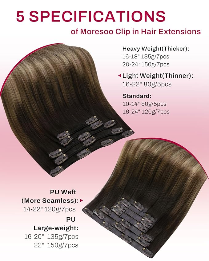 Moresoo Short Hair Extensions Clip ins Balayage Double Weft 12 inch Clip in Hair Extensions Real Human Hair for Women Ombre Dark Brown to Golden Brown with Blonde 5pcs/80g