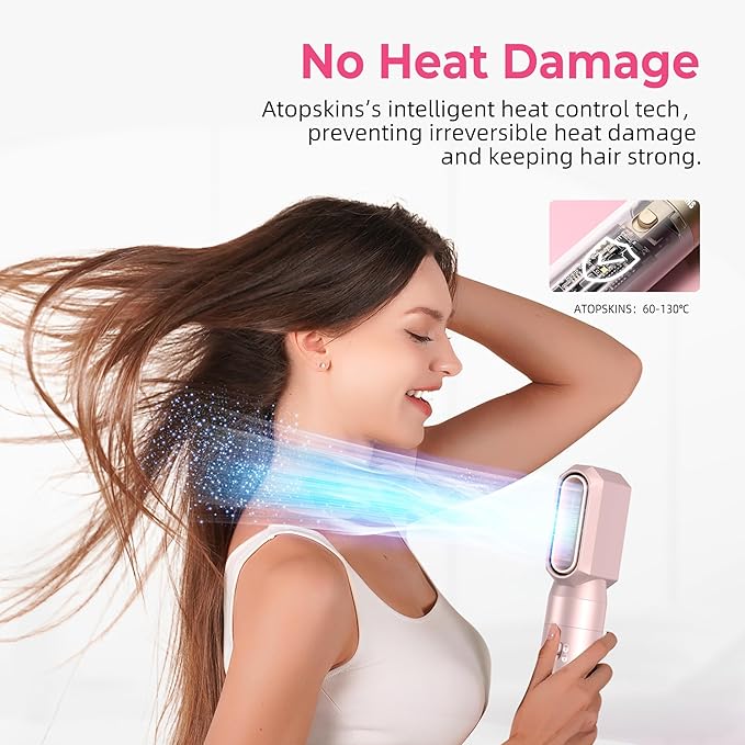 6 in 1 Hair Dryer Brush, Detachable Air Styler, 3 Heat Settings Blow Dryer Brush Frizz-Free Volumizing, Straightening, Curling ALCI Safety Plug for Travel & Home Styling (Pink-A)