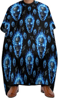 Full Coverage Hair Styling Cape, Blue Fire Flame Skull Professional Hair Cutting Apron Haircuting Salon Cape Gown for Barbers