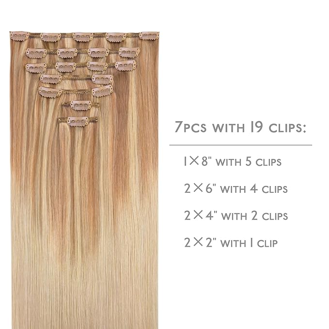 WENNALIFE Clip in Hair Extensions Real Human Hair, 14 Inch 120g 7pcs Ash Beige Blonde Blend Remy Hair Natural Double Weft