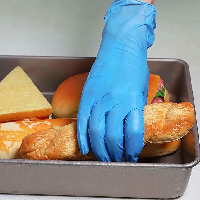 Disposable Latex Free Gloves, Nitrile and Vinyl Blend Material Disposable Gloves, Powder Free, 4 Mil Thick - Food Grade Glove,100 Pc. Cleaning Glove Small, Blue