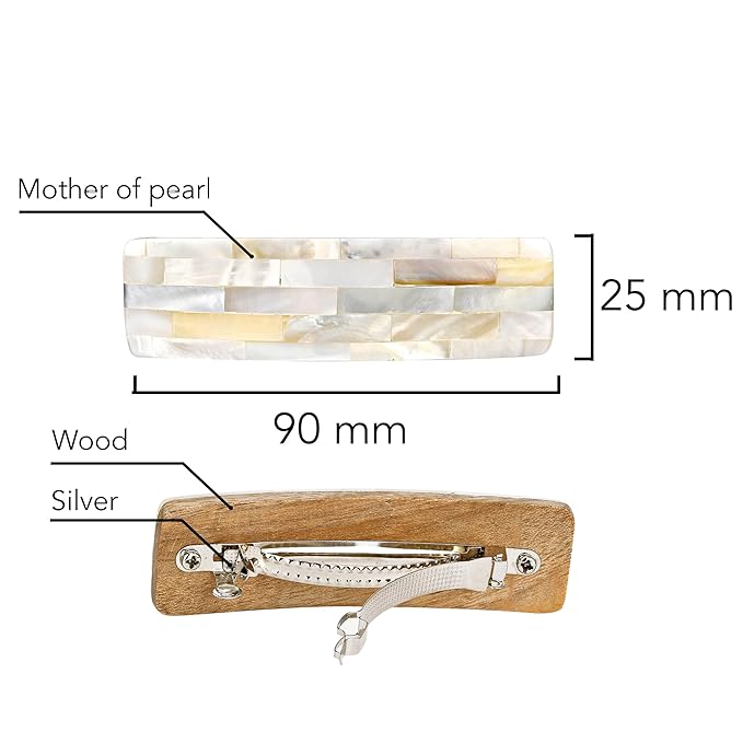 AeraVida Shimmering Iridescent Mosaic White Mother of Pearl Shell Hair Accessory | Flat Wood Clip for Women