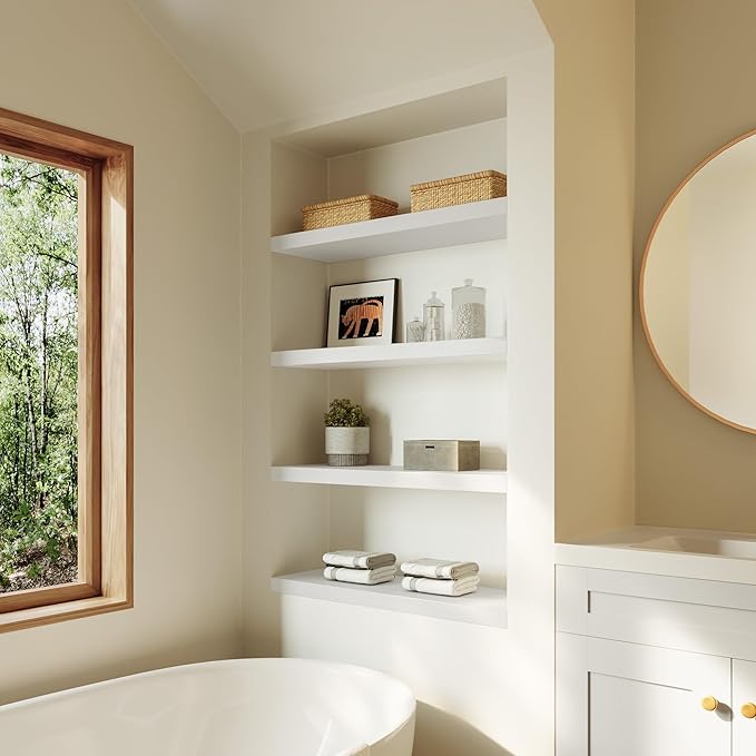 Large Floating Shelves for Wall Set of 3 Wooden Wall Shelves 30 in x 12.75 in x 2 in Room Decor Long Shelf with Invisible Wall Mount Bracket for Bedroom Kitchen Living Room White