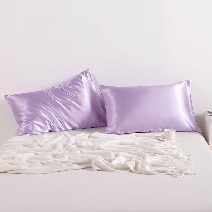 NTBAY 2 Pack Satin King Pillowcases for Hair and Skin, Luxurious and Silky Pillow Cases with Envelope Closure, 20x40 Inches, Light Purple