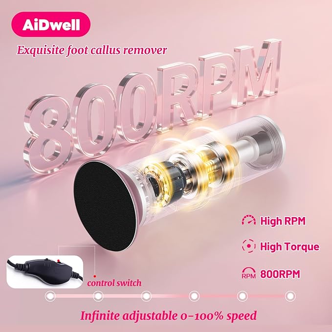 Electric Foot Callus Remover with 80pcs Sandpape Discs, Professional 800RPM Aluminum, Callus Remover for Feet Pedicure Tool for Dead Skin and Calluses, Stepless Speed Control Foot File 2 in 1