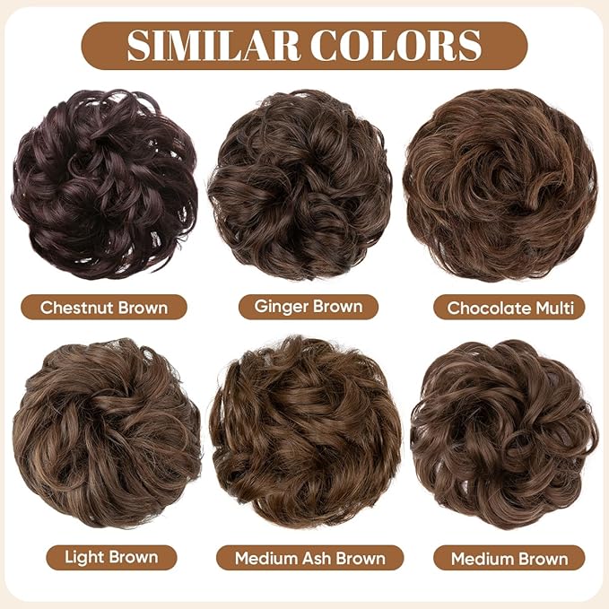 CJL HAIR Large Messy Bun Hair Piece Wavy Curly Scrunchies Synthetic Chignon Ponytail Hair Extensions Thick Updo Hairpieces for Women Medium Brown