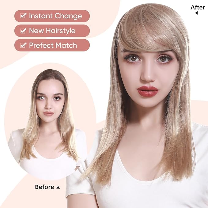 SARLA Clip in Side Bangs Extension Straight Synthetic Fake Bangs One Piece for Women Grey Multi