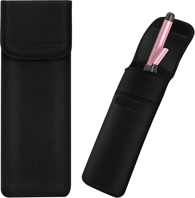Women's Heat Resistant Neoprene Curling Iron Holder Flat Iron Curling Wand Travel Storage Cover Case Bag Pouch -Water-Resistant (Black)