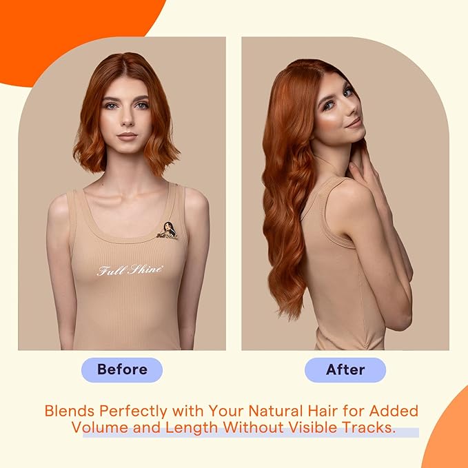 Full Shine Tape in Hair Extensions Human Hair Color 550 Copper 24 Inch Natural Straight Remy Human Hair Tape in Extensions 50Grams Invisible Seamless Skin Weft Real Hair 20PCS for Women