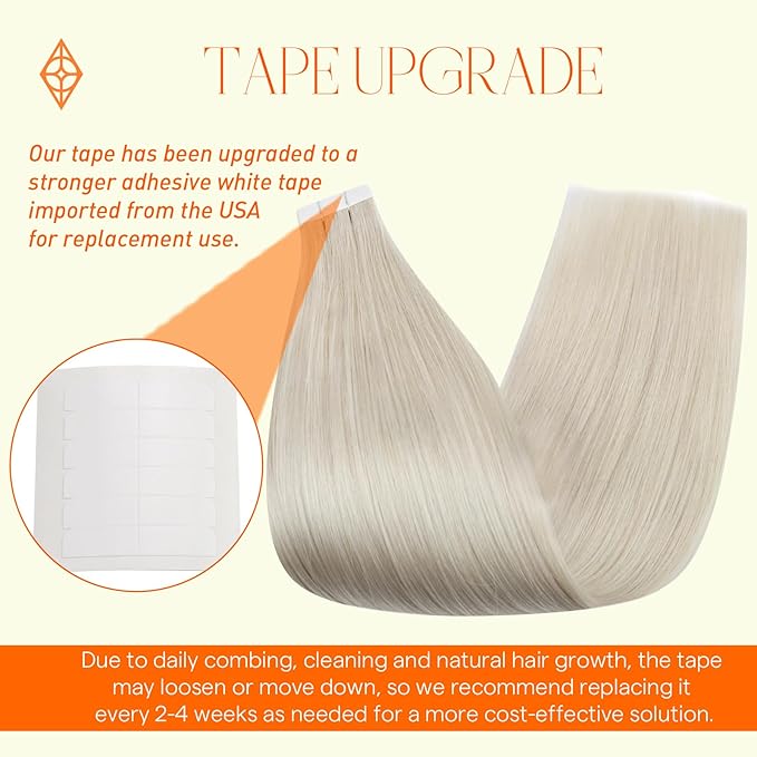 Full Shine 24 Inch Tape in Hair Extensions Human Hair Color 1000 Blonde Long Hair Tape in Extensions Add Length 40 PCS 100 Grams Seamless Hair Extensions for Wedding