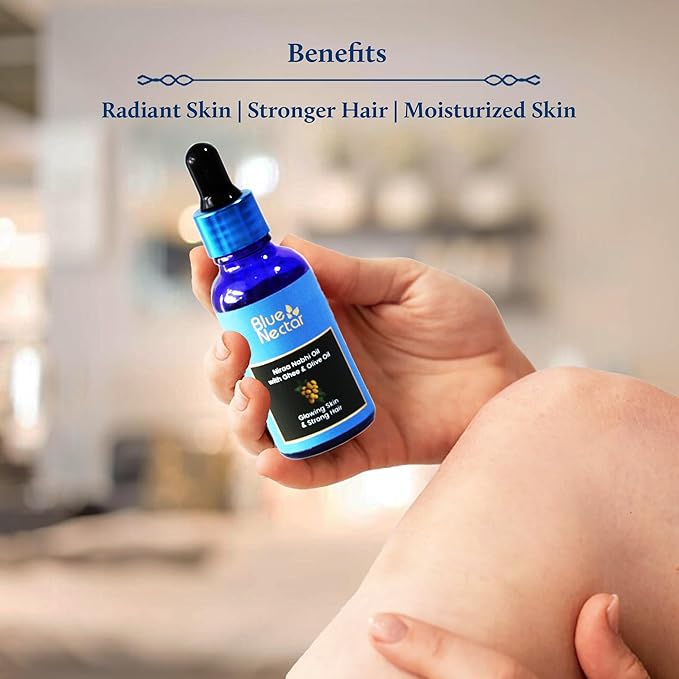 Blue Nectar Ayurveda Navel Oil with Ghee & Olive for Belly Oiling | Natural Belly Button (Nabhi) Oil for Radiant Skin & Deep Hydration (22 Herbs, 1 Fl Oz)