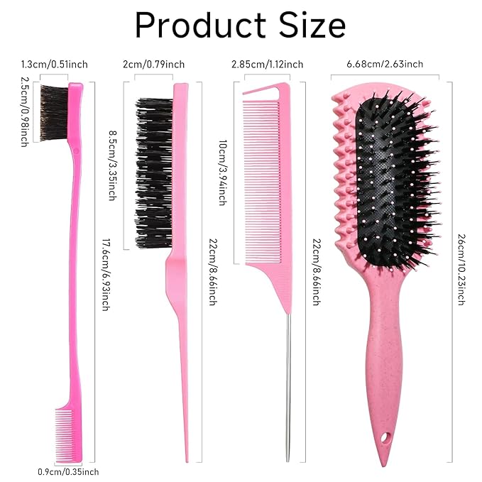 Curl Defining Brush, Curly Hair Brush Products With 3 Pcs Slick Back Hair Brush Set Bristle Brush Edge Control Teasing Comb for women (Green)
