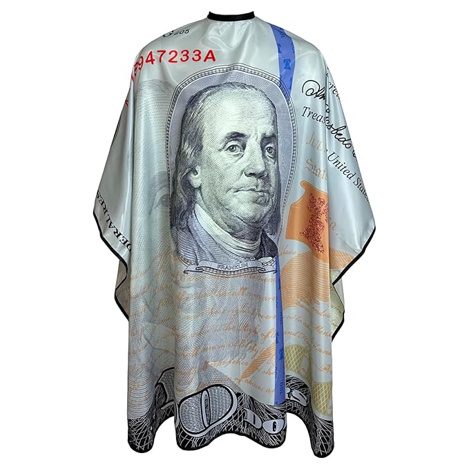 Barber Capes for Men, Hair Cutting Cape with Copper Snaps Closure, Salon Cape for Stylist, Waterproof Large Hairdressing Gown- 63”× 56”, Dollar Style