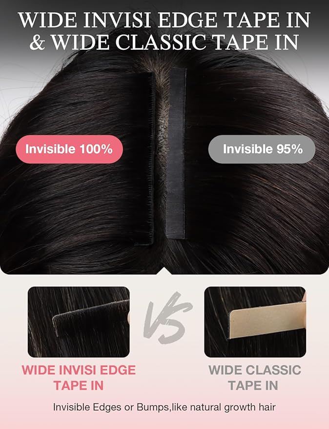 DOORES Invisi Edge Tape in Wide Hair Extensions Human Hair, Dark Brown to Chestnut Brown 4PCS Injection Tape ins 20g 24 Inch, Virgin Human 3 Inch Wide Injected Extensions Invisible