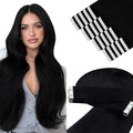 YoungSee Human Hair Tape in Extensions Black Invisible Tape in Hair Extensions Human Hair 20 Inch Jet Black 20pcs Tape ins Human Hair Long Tape-in Extension Real Human Hair for Daily