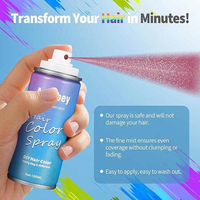 Halloween Hair Spray,Temporary Hair Color Spray for Women Kids Men,Washable Hairspray,Colored Hair Spray,Color Hairspray for Halloween,Party,Cosplay,Christmas Day (03#Pink)