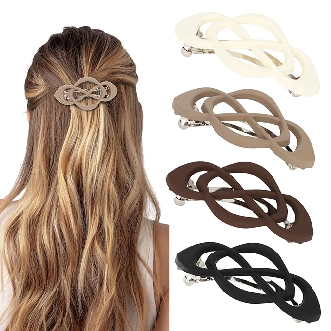 4packs Hair Clips French Hair Barrettes for Women Beige Khaki Brown Black Accessories for Women Girls