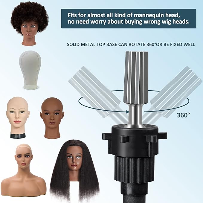 Klvied Wig Stand Tripod Upgraded, Mannequin Head Stand Double Locking, Reinforced Metal Wig Head Stand with Tool Tray, Rose Gold (53.5 Inches)