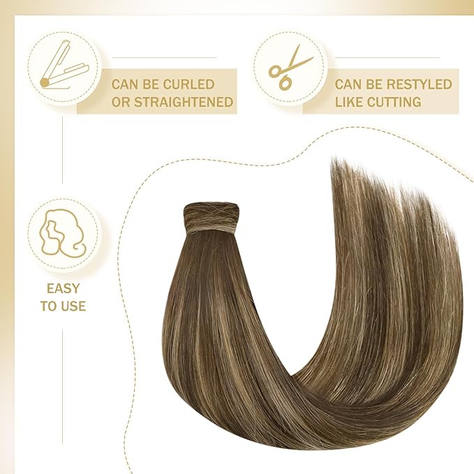 Ve Sunny Hair Extensions Ponytail Real Human Hair Wrap Around Clip in Ponytail Hair Extensions Straight Extensions Human Hair for Women Medium Brown Balayage Ombre Caramel Blonde 22inch 80G