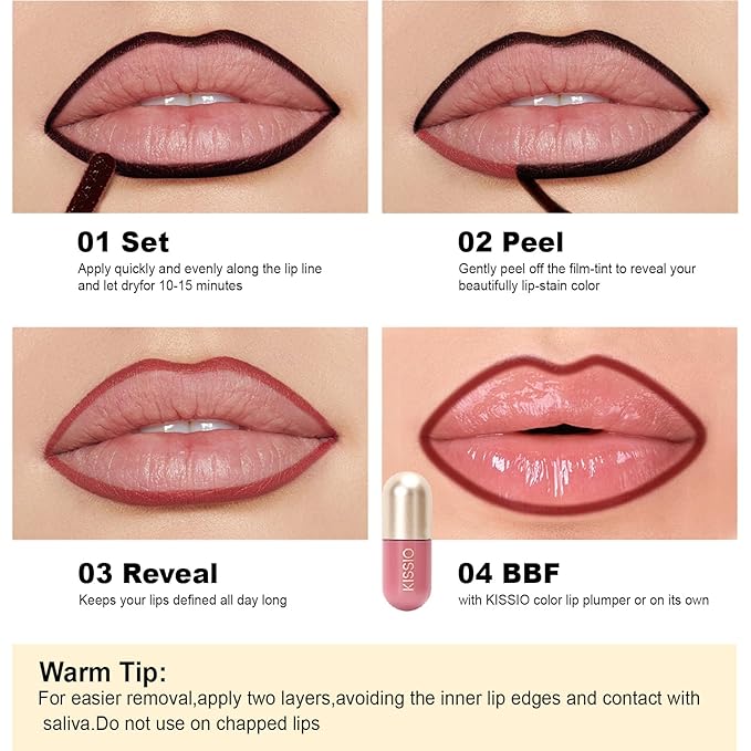 KISSIO Lip Liner Stain,Peel Off Lip Liner,Transfer Proof,Long Lasting and Waterproof,Lips Tint Tattoo,Natural Makeup Stain,Matte Finish,Berry