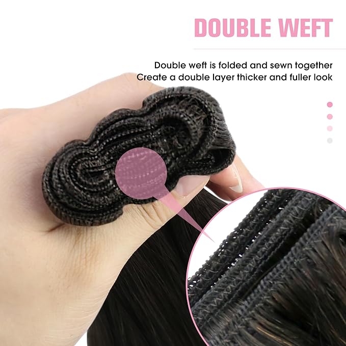 YoungSee Human Hair Sew in Extensions Darkest Brown Weft Extensions Long Straight Hair Sew in Bundles Human Hair Dark Brown 22Inch 100G