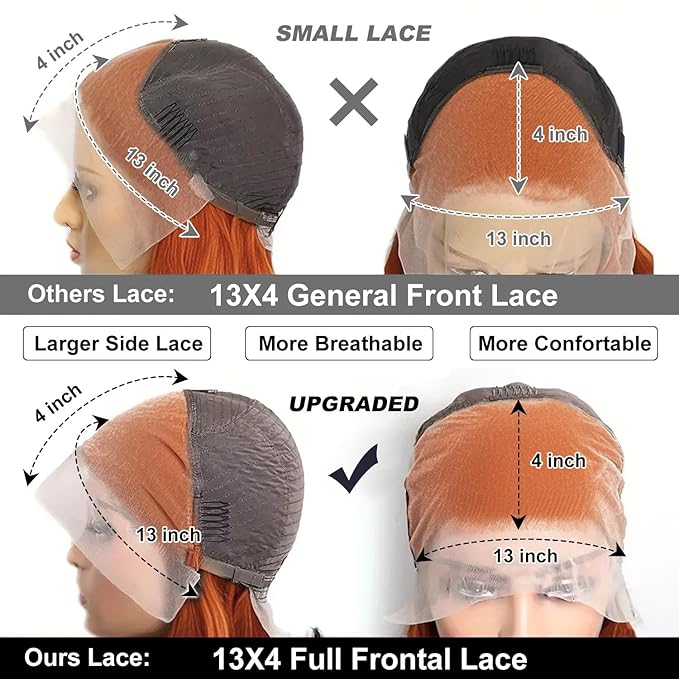 Ginger Orange Bob wig Human Hair 350# Colored Bob Wig 13x4 HD Transparent Lace Frontal Wigs Human Hair Straight Short Bob Wigs for Black Women (12inch, Ginger Bob Wig)