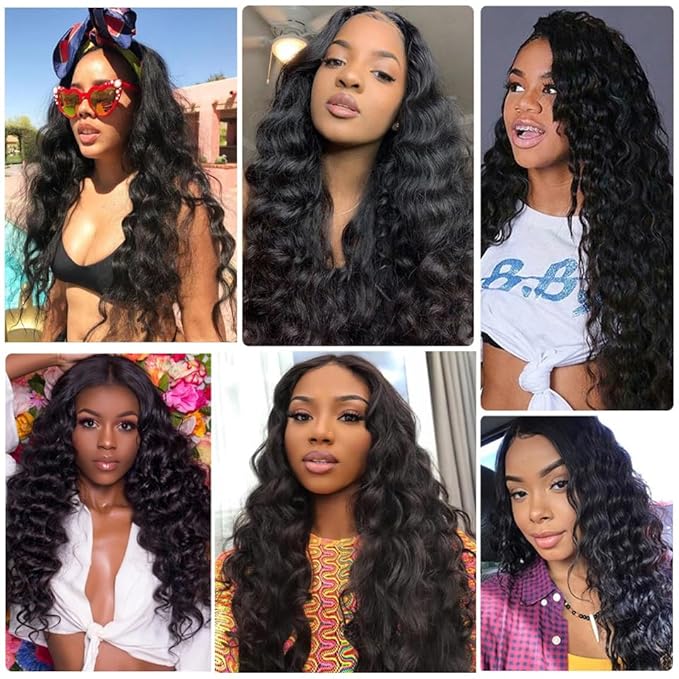 Human Hair Bundles Color 1B Deep Wave Bundle Niegmeag Brazilian Virgin Soft and Silky Remy Hair 3 Bundles 14 16 18 Inch Double Weft Natural Black Loose Deep Wave Bundle 300g
