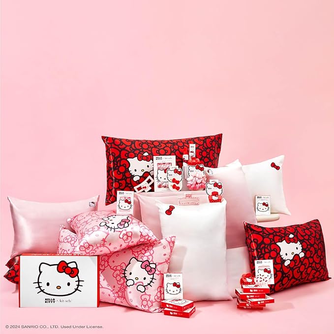 Kitsch x Hello Kitty Pillow Case – Pink Kitty Face Toddler Bed Time Satin Pillowcase with Zipper – Soft Cooling Pillow Cover for Hair & Skin – Better Than Silk Pillowcase – King Size 19x36