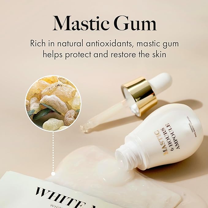 MASTINA White Mastic Ampoule Sheet Mask (4pc) Illuminating, Radiance-Boosting. Ultra-Moisturizing Facial Mask. Intensive Korean Skin Care. Fermented Mastic Gum