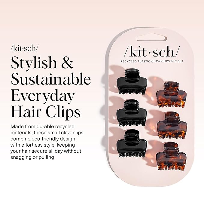 Kitsch Small Hair Clips for Women - Stays In Place Without Pulling or Snagging | Durable Plastic, Sturdy Small Claw Clips | Ideal Gifts for Women - Black & Tortoise, 6 Pcs