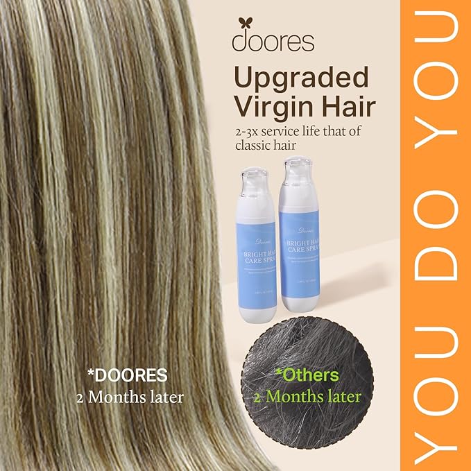 DOORES Seamless Clip in Hair Extensions, Light Brown Highlighted Medium Blonde 7pcs 120g 24 Inch, Human Hair Extensions Natural Remy Hair Extensions Straight Hair Invisi Edge Hair Extensions
