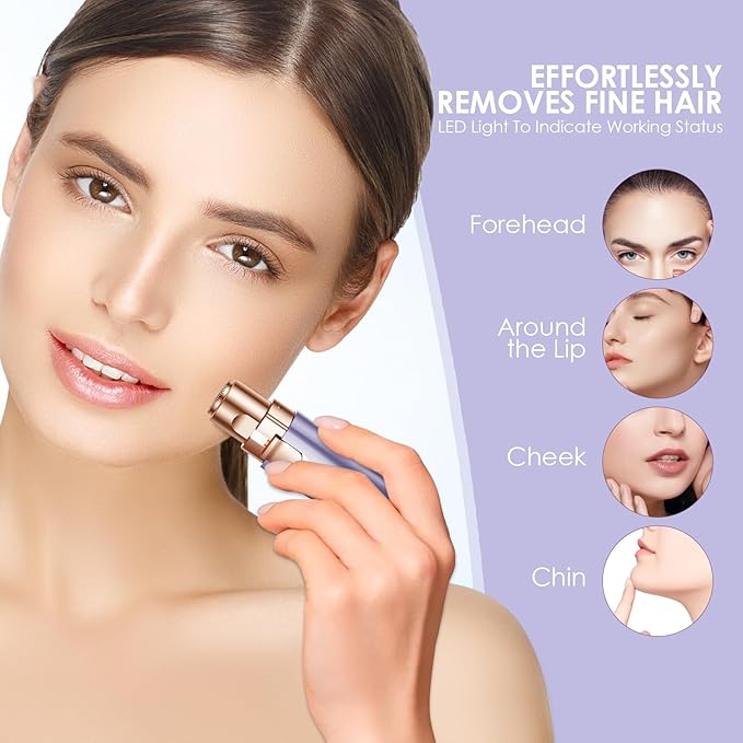 Eyebrow & Facial Trimmer: 2-in-1 Rechargeable Facial Hair Removal & Eyebrow Shaver - Painless Razor with Built-in LED Light (Solar Purple)